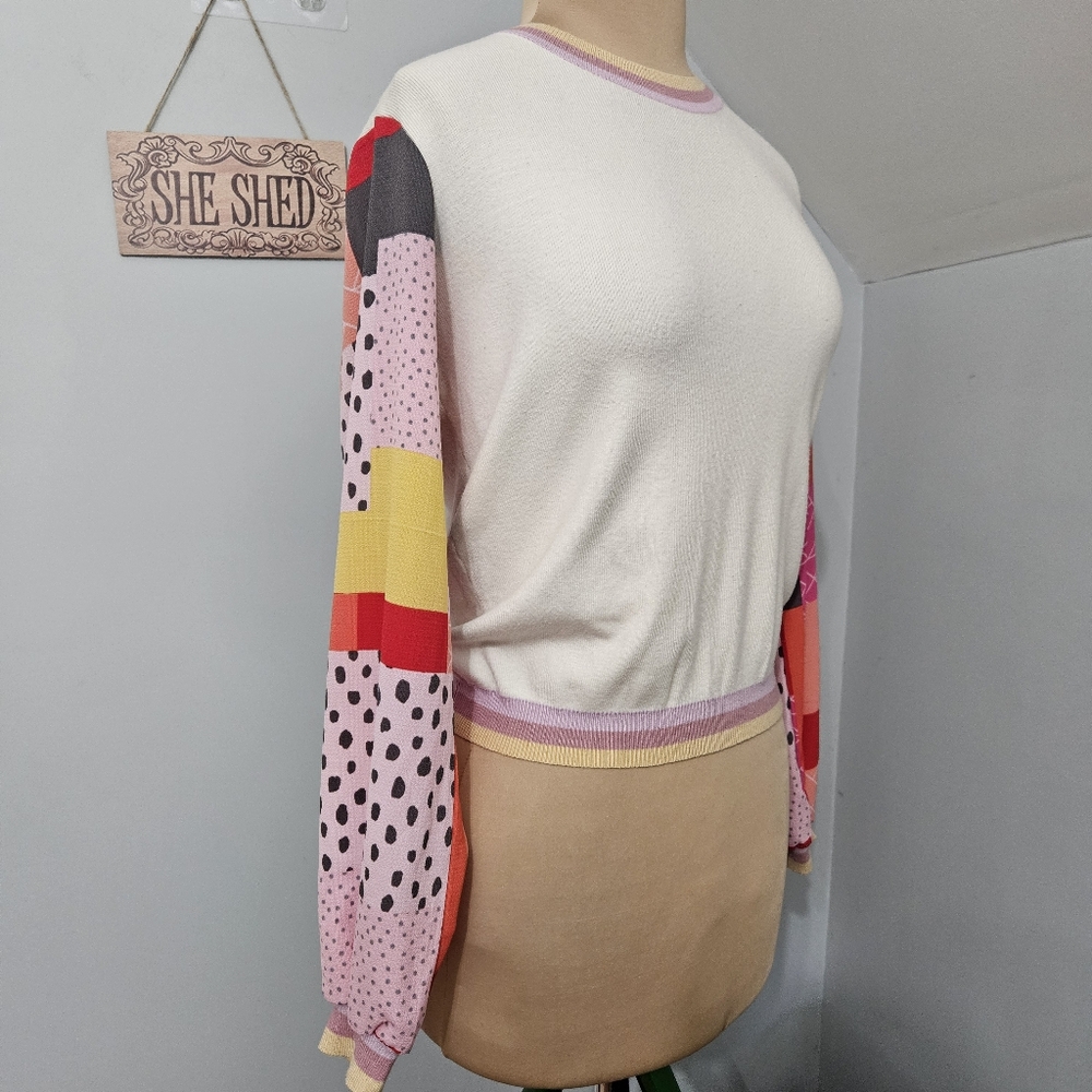 Fate Patchwork Colorblock Long Sleeve Sweater Top… - image 3